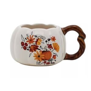 NEW Celebrate Together Fall Floral Pumpkin Figural Stoneware Coffee Hot Tea Mug
